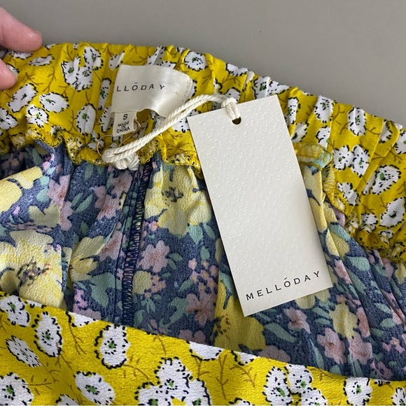 NEW Melloday Faux Wrap Mixed Floral Print Maxi Skirt Small Yellow Blue Tie Back - Picture 6 of 10